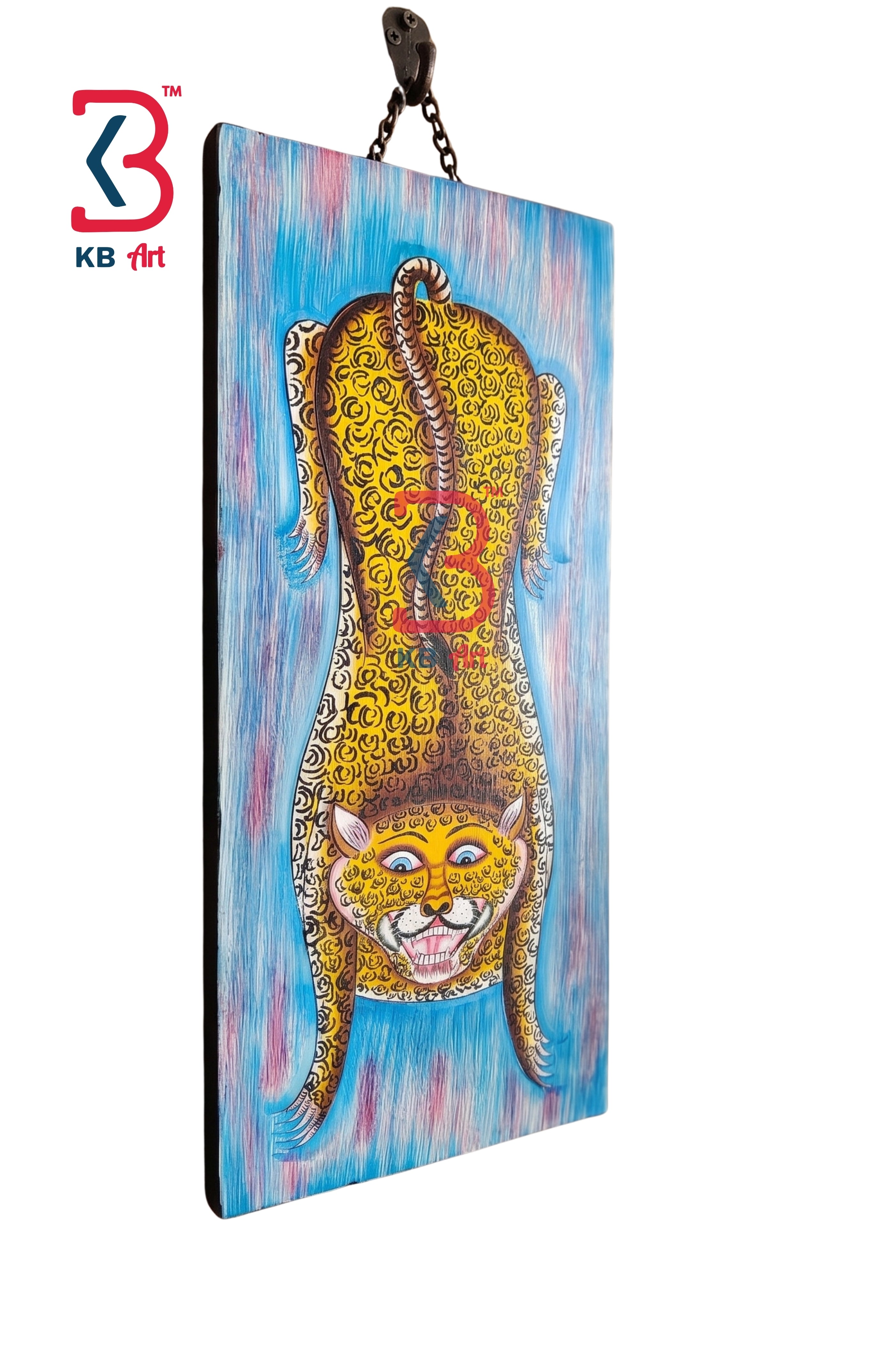 KB ART Leopard Pichwai Wall Painting - Close-Up of Hand-Carved Artisan Texture - Handcrafted Wooden Decor Jodhpur