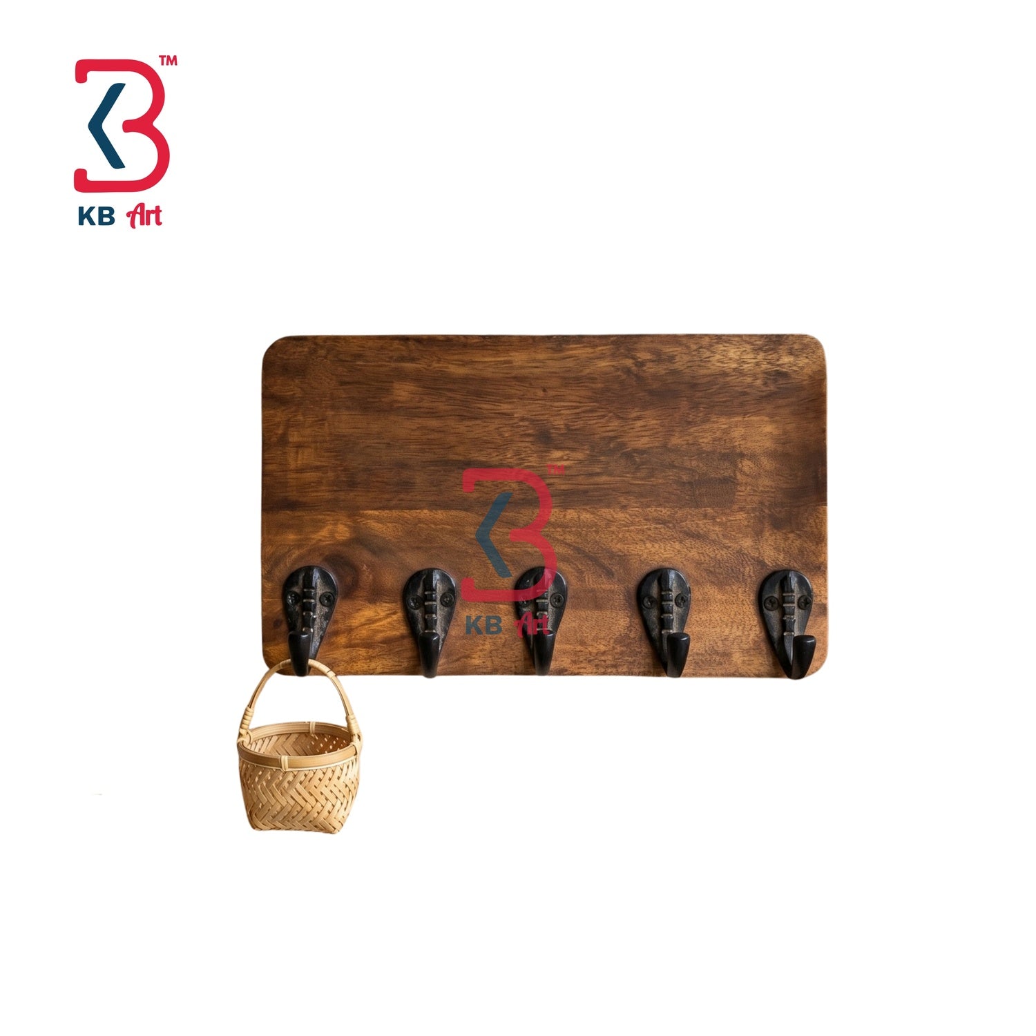 KB ART Brown Polished Coat Hanger - Close-Up of Hand-Carved Artisan Texture - Handcrafted Wooden Decor Jodhpur