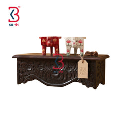 KB ART Hand Carved Brown Wooden Wall Shelf Antique Floral Decorative Wall Console - Styled Display in Home Interior Setting - Handcrafted Wooden Decor Jodhpur