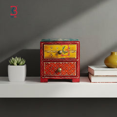 KB ART Wooden Small 2 Drawer Mdf Box - Side Angle Showing Finish and Craftsmanship - Handcrafted Wooden Decor Jodhpur