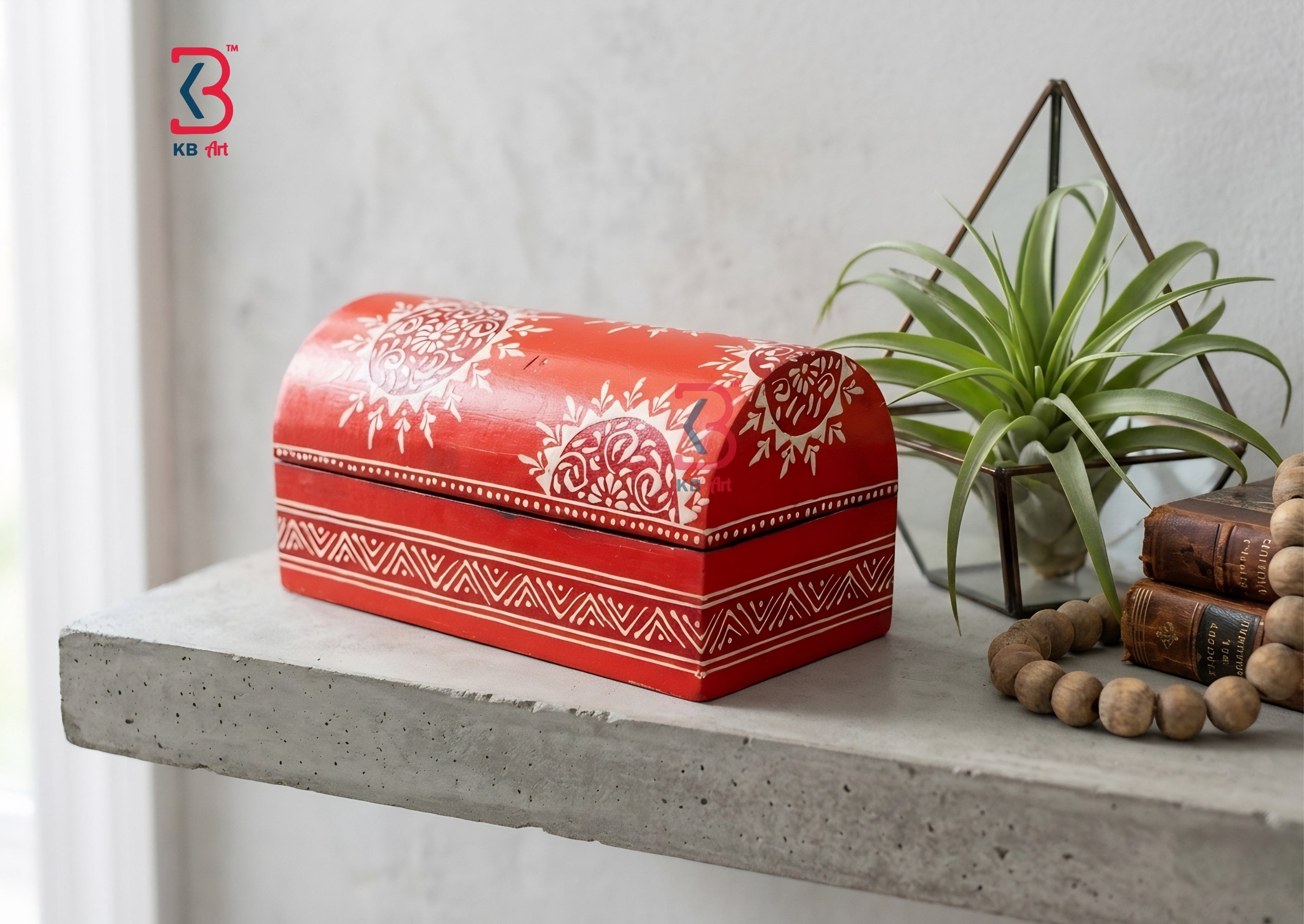 KB ART Wooden Semi Circle Mdf Box - Styled Display in Home Interior Setting - Handcrafted Wooden Decor Jodhpur