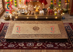 Antique Brass Fitted Wooden Chowki - Hand-Carved Rajasthani Bajot for Pooja & Decor | KB ART