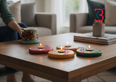 KB ART Rangoli Type Tlight Holder - Styled Display in Home Interior Setting - Handcrafted Wooden Decor Jodhpur