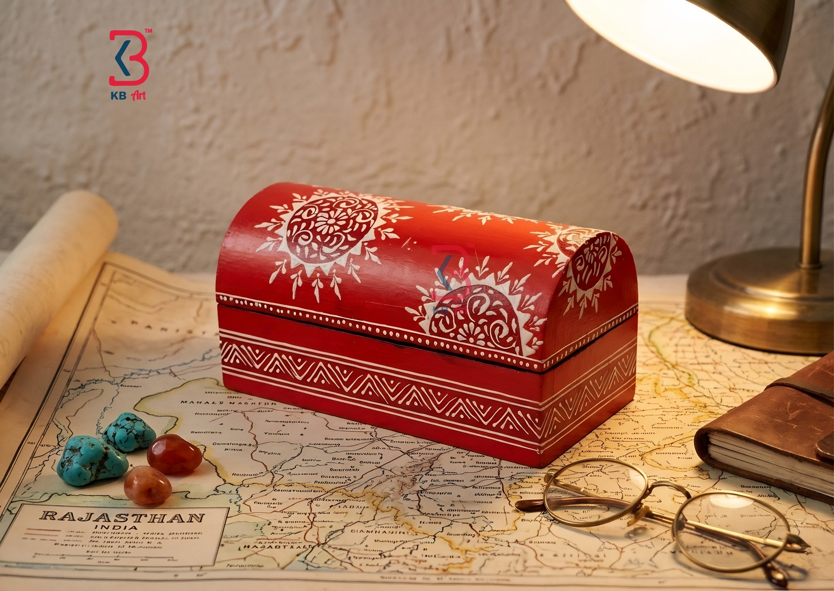 KB ART Wooden Semi Circle Mdf Box - Side Angle Showing Finish and Craftsmanship - Handcrafted Wooden Decor Jodhpur