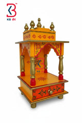 KB ART Wooden Small 8x8x16inches Temple - Front View of Handcrafted Detailing - Handcrafted Wooden Decor Jodhpur