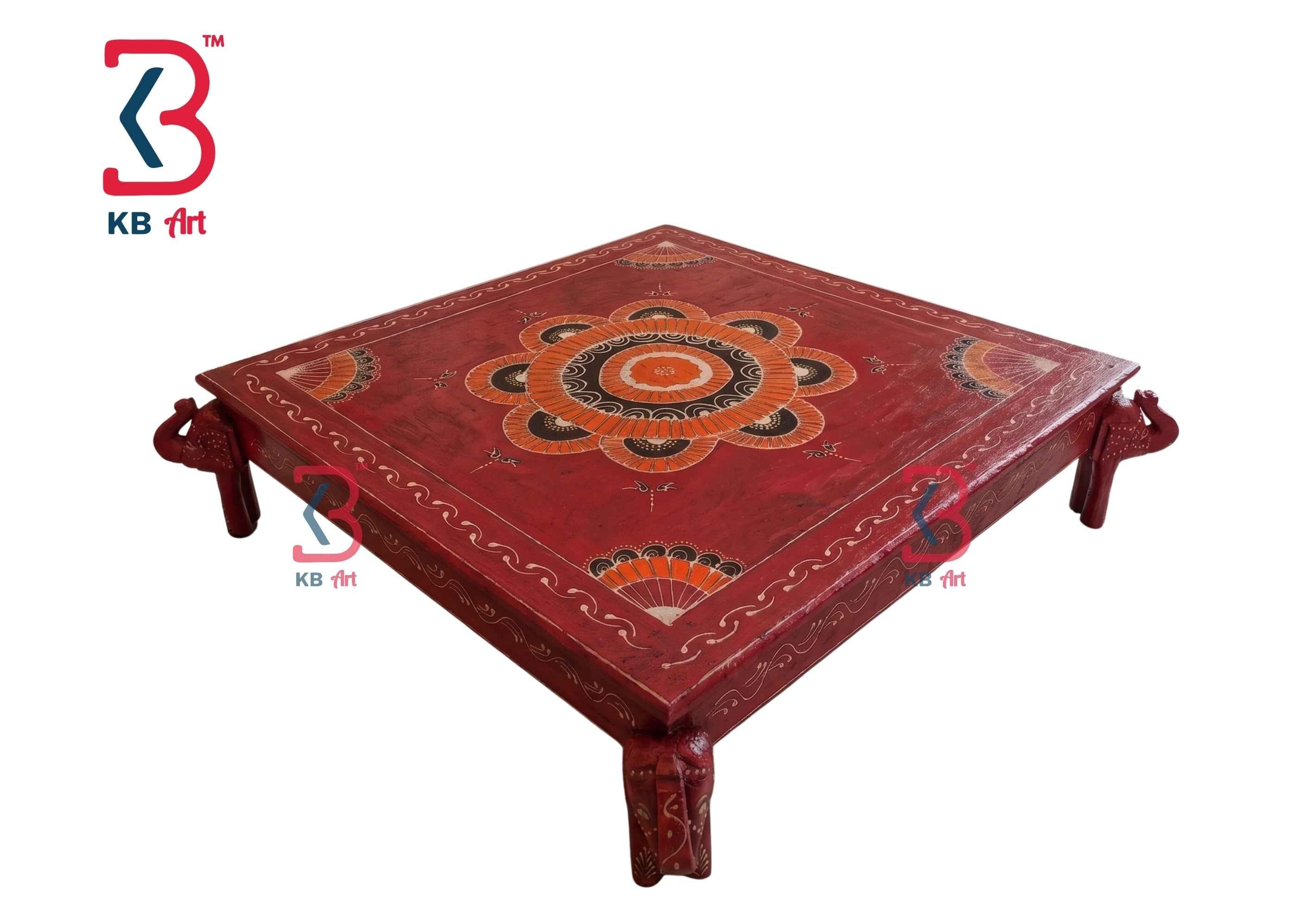 Handcrafted Wooden Elephant Chowki - Traditional Rajasthani Bajot / Pedestal Stand | KB ART