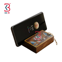 KB ART Lotus Wooden Mobile Stand - Front View of Handcrafted Detailing - Handcrafted Wooden Decor Jodhpur