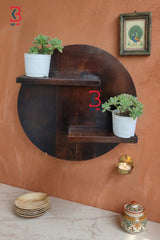 KB ART Wooden Round Wall Shelf Polished - Close-Up of Hand-Carved Artisan Texture - Handcrafted Wooden Decor Jodhpur