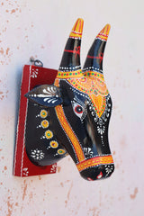 KB ART 8 Inch Handcrafted Wooden Cow Head On Mount - Side Angle Showing Finish and Craftsmanship - Handcrafted Wooden Decor Jodhpur