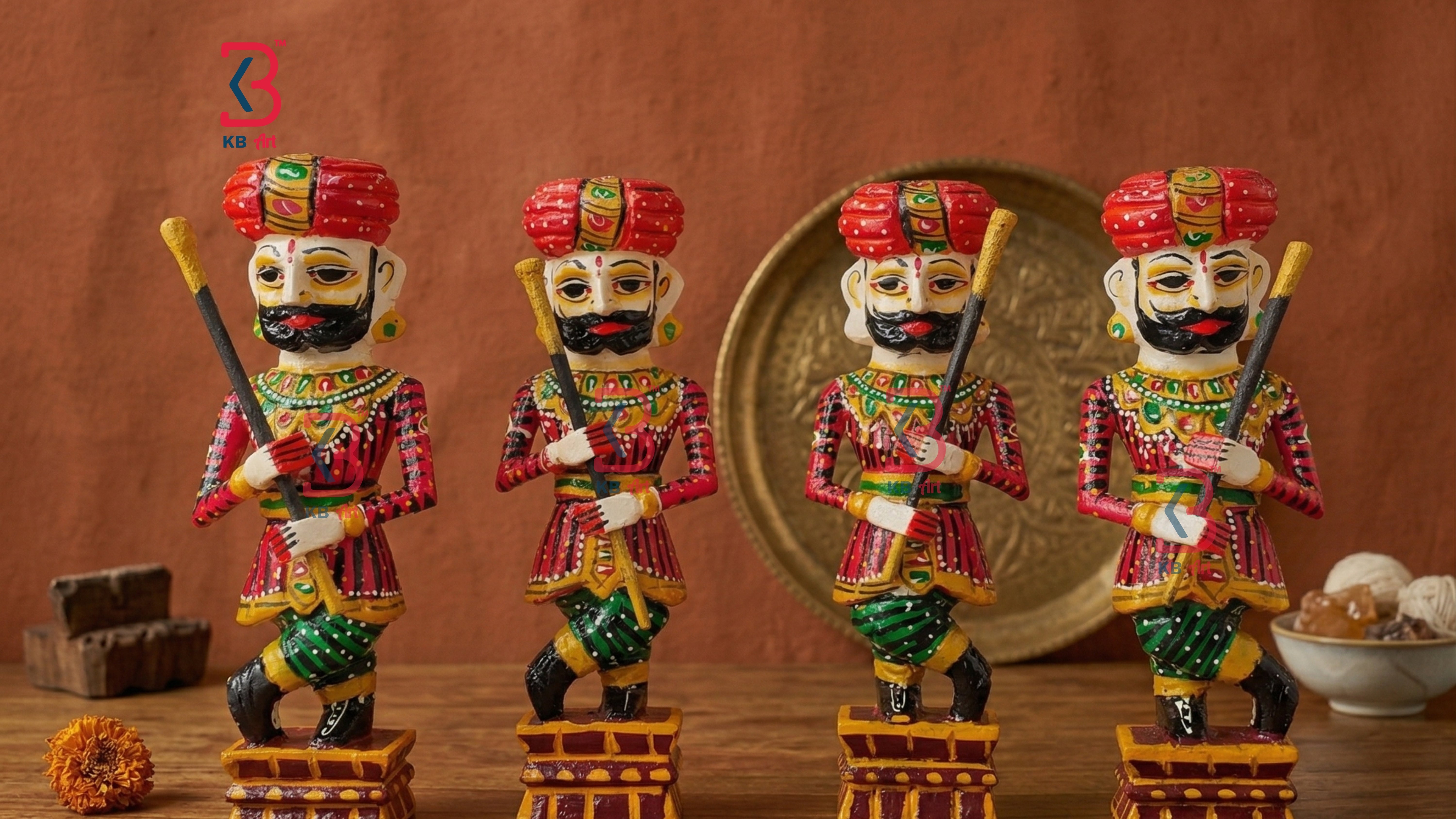 KB ART Wooden Small Chowkidar - Styled Display in Home Interior Setting - Handcrafted Wooden Decor Jodhpur