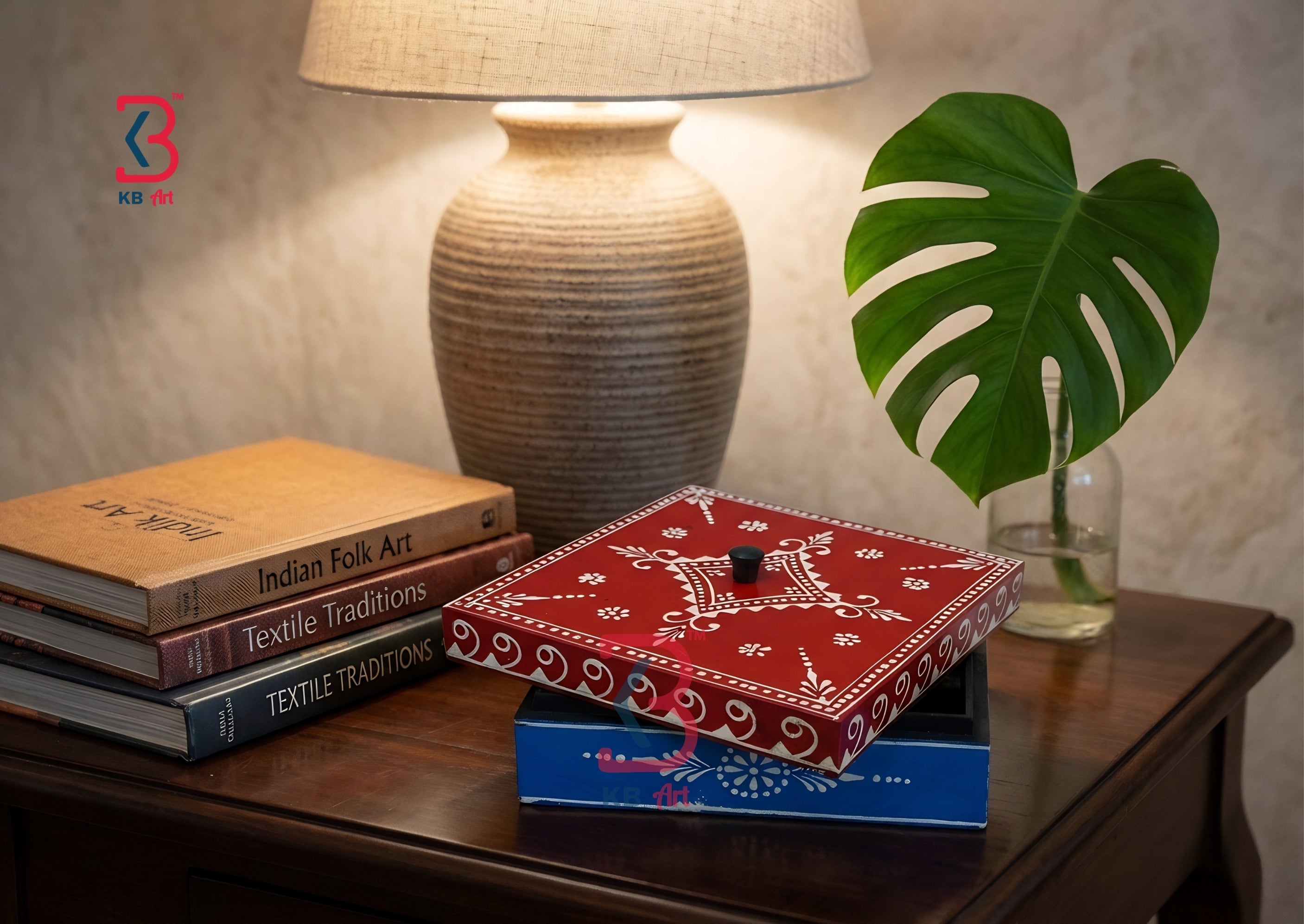 KB ART Wooden Small Square Box - Styled Display in Home Interior Setting - Handcrafted Wooden Decor Jodhpur