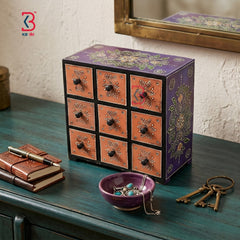 KB ART Wooden 9 Drawer Mdf Box Purple - Front View of Handcrafted Detailing - Handcrafted Wooden Decor Jodhpur