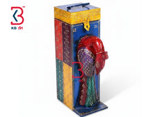 KB ART Wooden Peacock Wine Box - Front View of Handcrafted Detailing - Handcrafted Wooden Decor Jodhpur