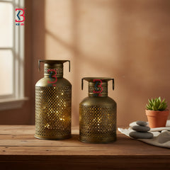 KB ART Antique Finish Iron Lantern Set - Close-Up of Hand-Carved Artisan Texture - Handcrafted Wooden Decor Jodhpur