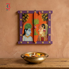 KB ART Wooden Pichwai Radha Krishna Window Mirror - Back View Highlighting Build Quality - Handcrafted Wooden Decor Jodhpur