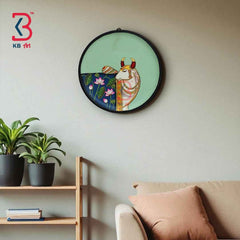 KB ART 12x12 Inch Round Wooden Pichwai Cow Wall Plate  | Handpainted Blue Lotus Cow Art | Traditional Indian Home Decor