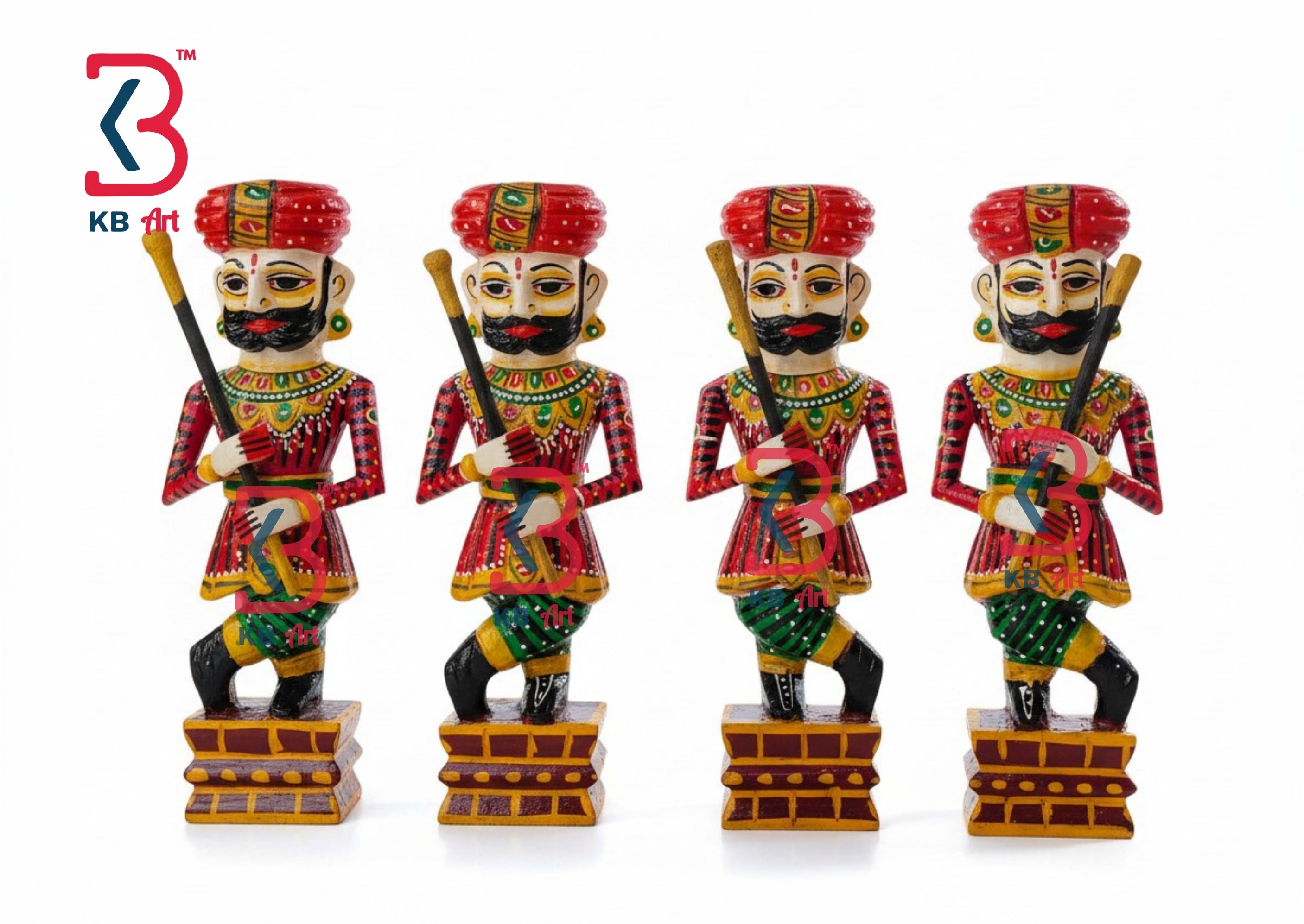 KB ART Wooden Small Chowkidar - Front View of Handcrafted Detailing - Handcrafted Wooden Decor Jodhpur