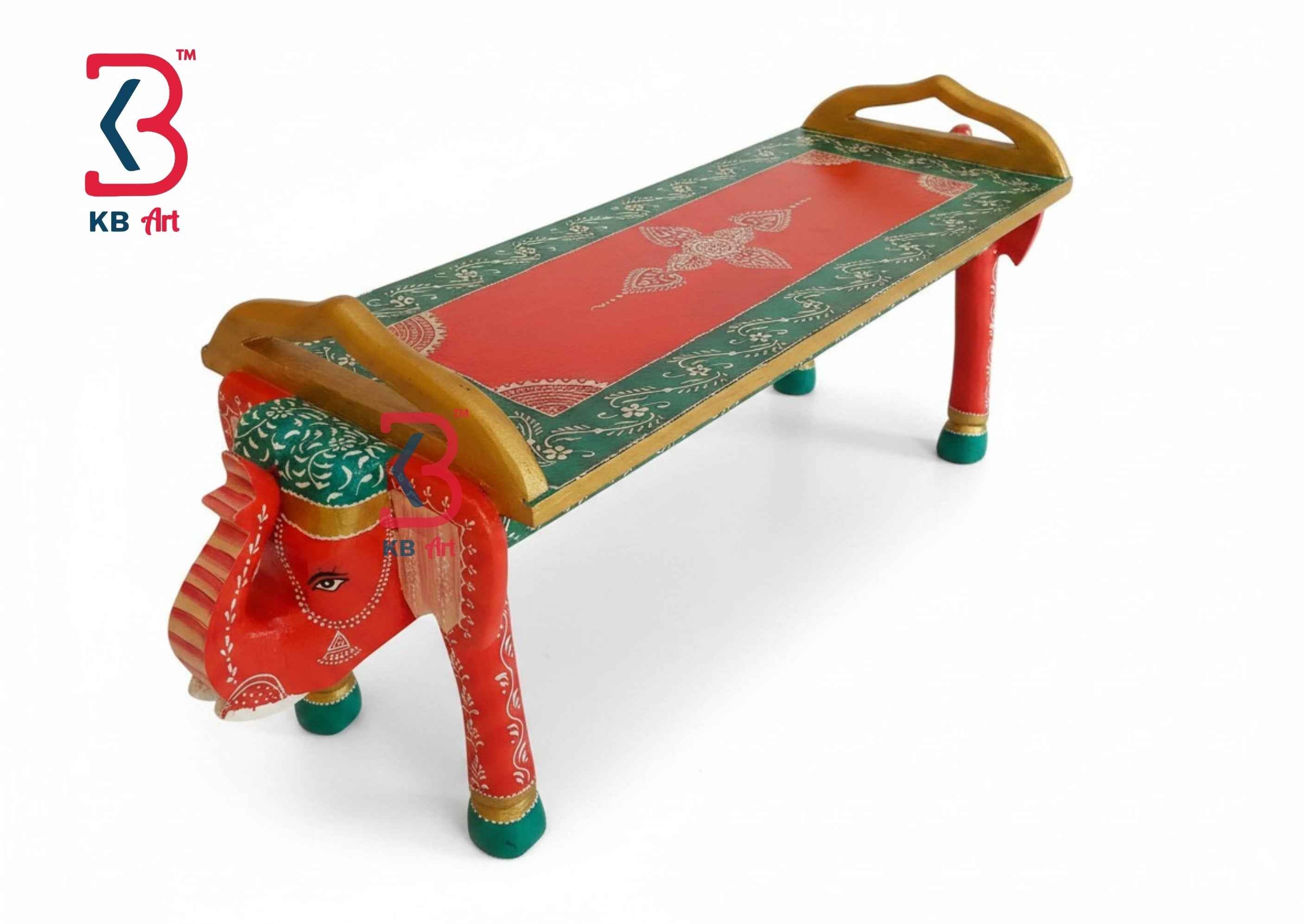 KB ART Hand-Painted Round Wooden Coffee Table with White Floral Motifs