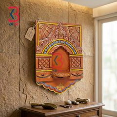 KB ART Orange Floral Wall Jharokha - Styled Display in Home Interior Setting - Handcrafted Wooden Decor Jodhpur