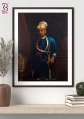 Raja Ravi Varma Royal Portrait – Vintage Indian King in Blue – Premium Digital Art Print (Framed)