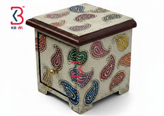 KB ART Wooden Single Drawer Box - Front View of Handcrafted Detailing - Handcrafted Wooden Decor Jodhpur