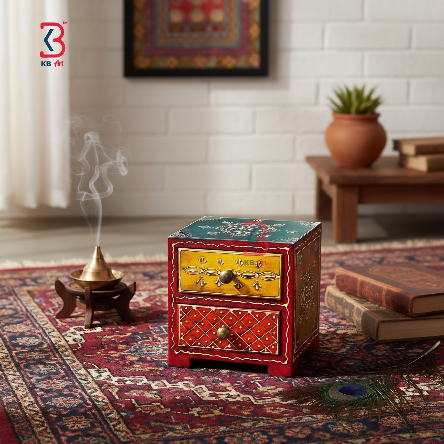 KB ART Wooden Small 2 Drawer Mdf Box - Back View Highlighting Build Quality - Handcrafted Wooden Decor Jodhpur