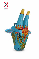 KB ART 6 Inch Hand Carved Wooden Cow Mask Floral - Close-Up of Hand-Carved Artisan Texture - Handcrafted Wooden Decor Jodhpur