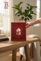 KB ART Wooden Carved Square Jharokha Panel Red - Styled Display in Home Interior Setting - Handcrafted Wooden Decor Jodhpur