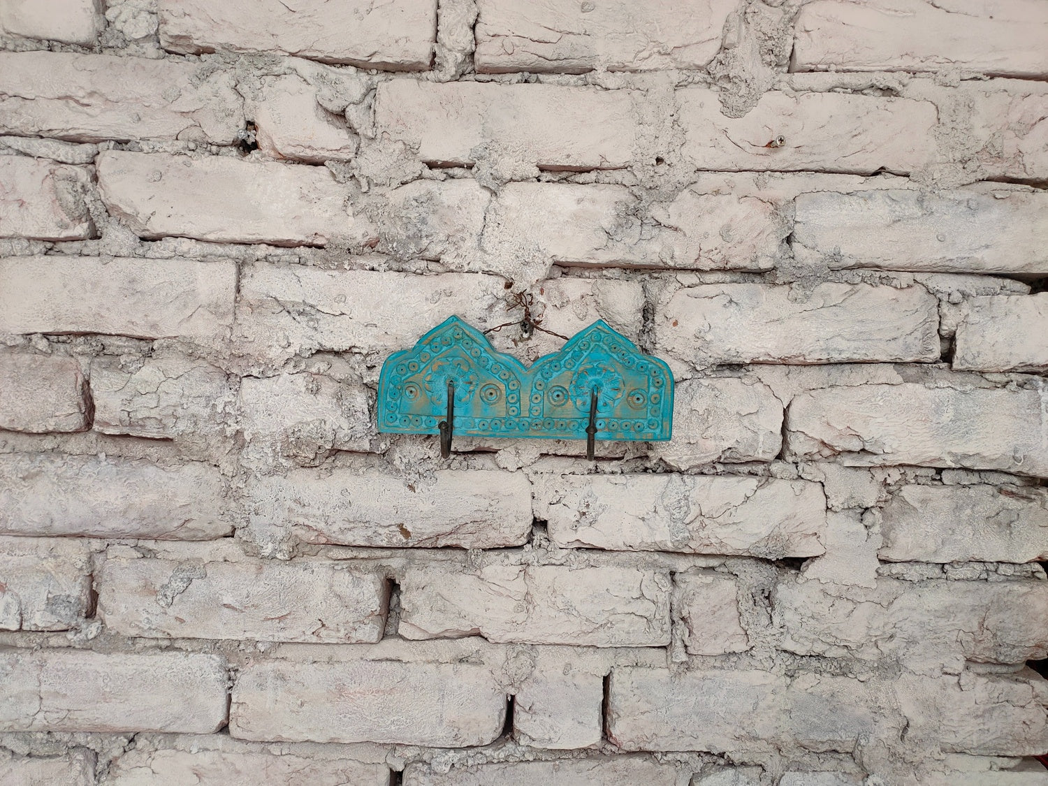 KB ART Hand Carved Wooden Double Hook - Side Angle Showing Finish and Craftsmanship - Handcrafted Wooden Decor Jodhpur