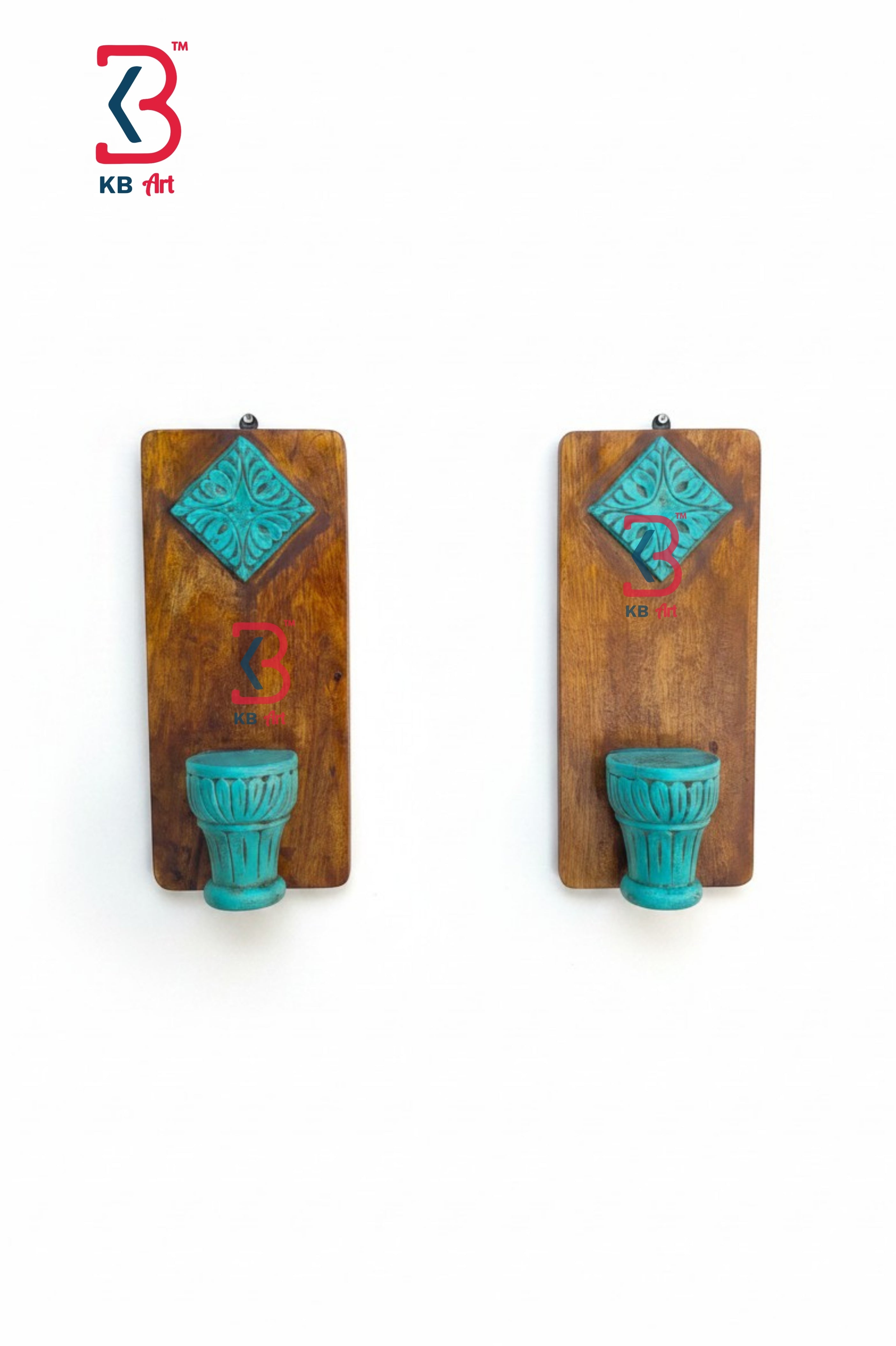 KB ART Wooden Small Carved Wall Shelf Rectangle - Front View of Handcrafted Detailing - Handcrafted Wooden Decor Jodhpur