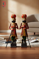 KB ART Handcrafted Wooden Chowkidar Set Tradition - Styled Display in Home Interior Setting - Handcrafted Wooden Decor Jodhpur