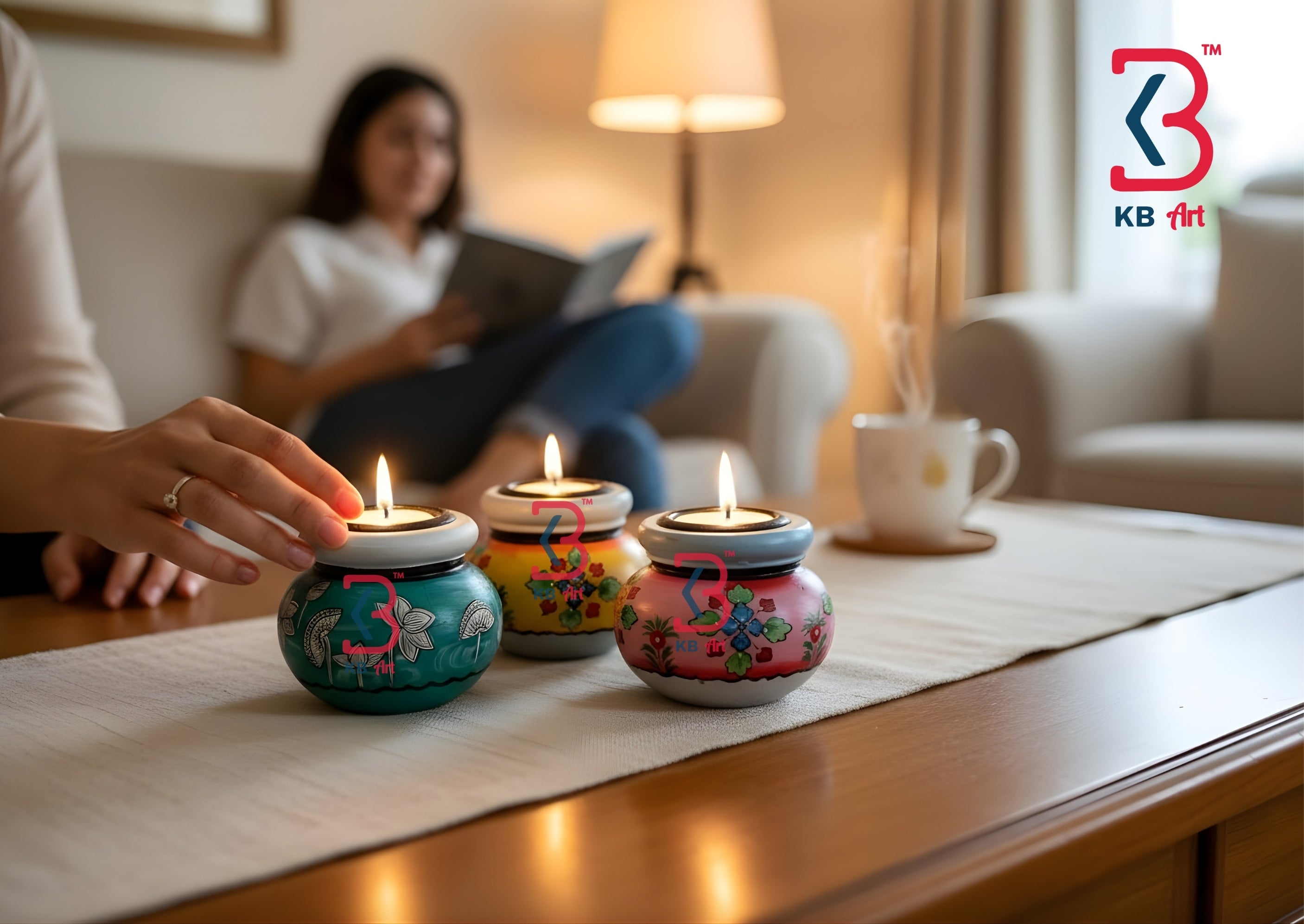 KB ART Wooden Round Matki Tlight Holder - Styled Display in Home Interior Setting - Handcrafted Wooden Decor Jodhpur