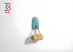 KB ART Blue Arched Floral Single Wall Hook - Close-Up of Hand-Carved Artisan Texture - Handcrafted Wooden Decor Jodhpur