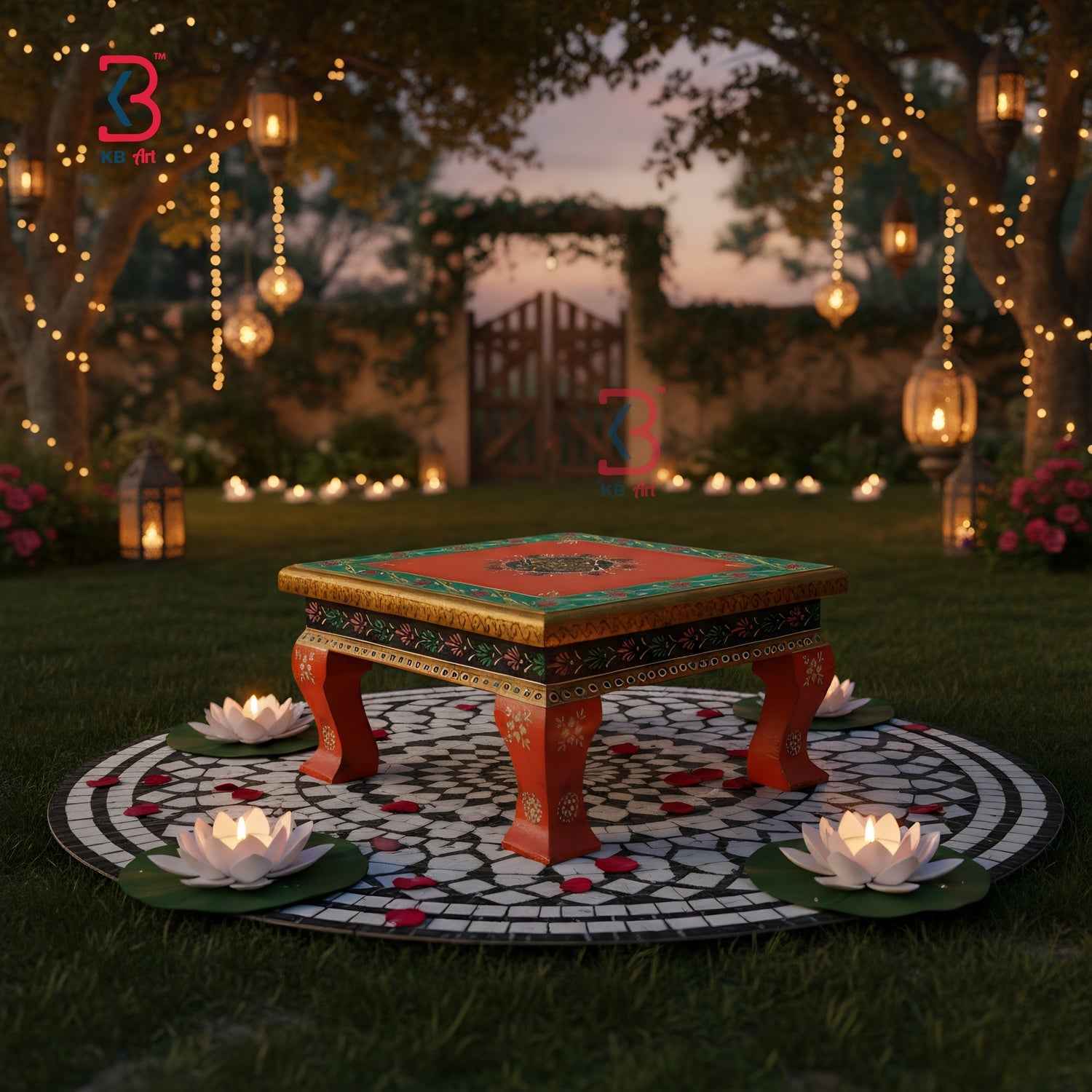 Hand-Painted Rajasthani Wooden Chowki - Traditional Floral Bajot for Pooja & Decor | KB ART (Copy)