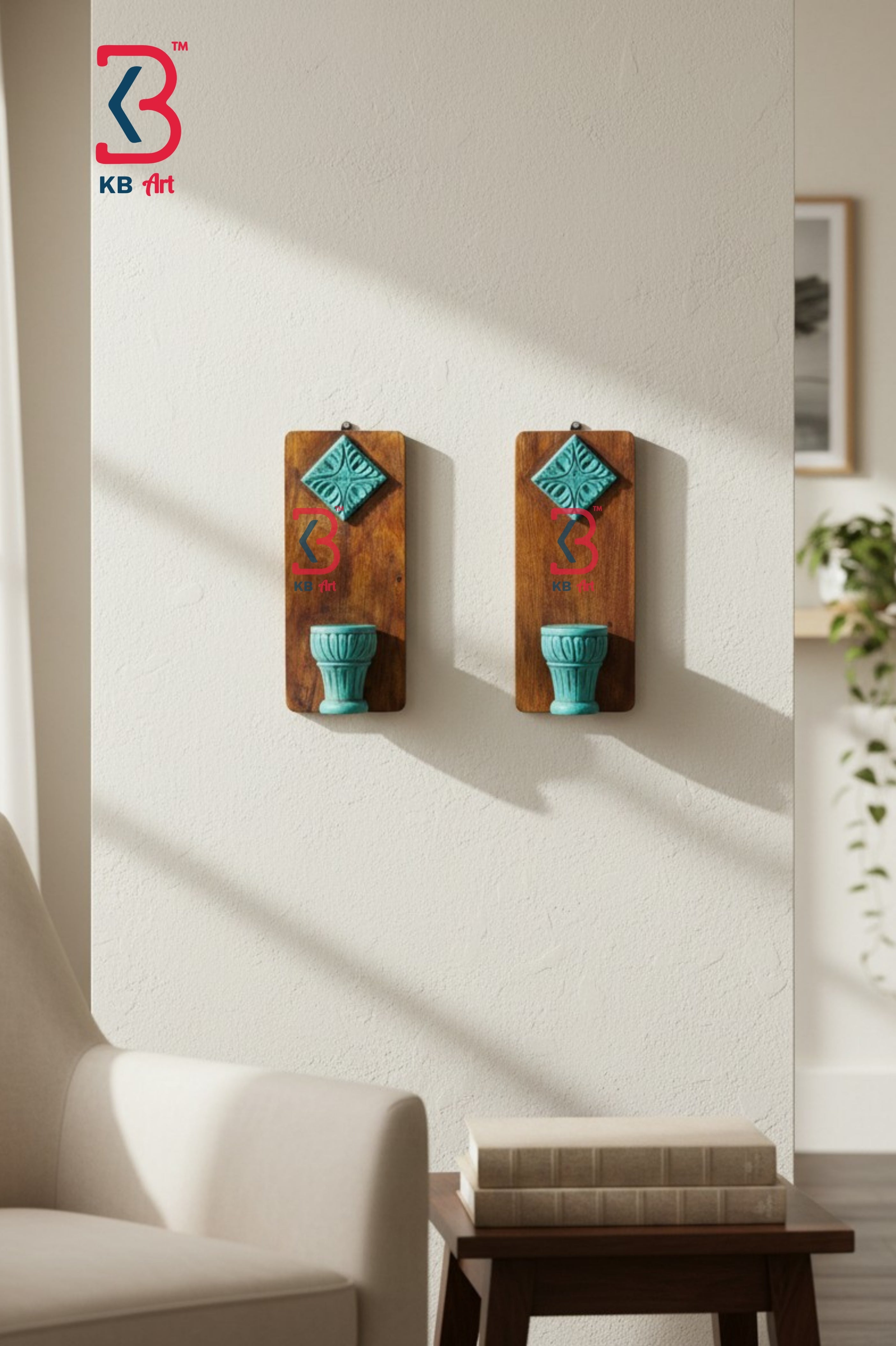 KB ART Wooden Small Carved Wall Shelf Rectangle - Side Angle Showing Finish and Craftsmanship - Handcrafted Wooden Decor Jodhpur
