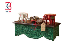 KB ART Antique Dark Green Hand Carved Wooden Wall - Front View of Handcrafted Detailing - Handcrafted Wooden Decor Jodhpur