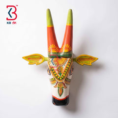 Handcrafted Wooden Cow Head Wall Hanging (10Inches) | Traditional Rajasthani Hand-Painted Kamdhenu Sacred Cow Wall Decor