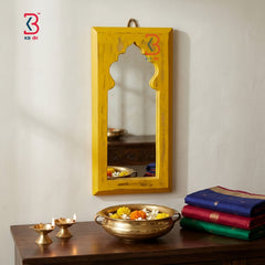 KB ART 17x8 Inch Arch Design Wooden Distressed Wal - Side Angle Showing Finish and Craftsmanship - Handcrafted Wooden Decor Jodhpur