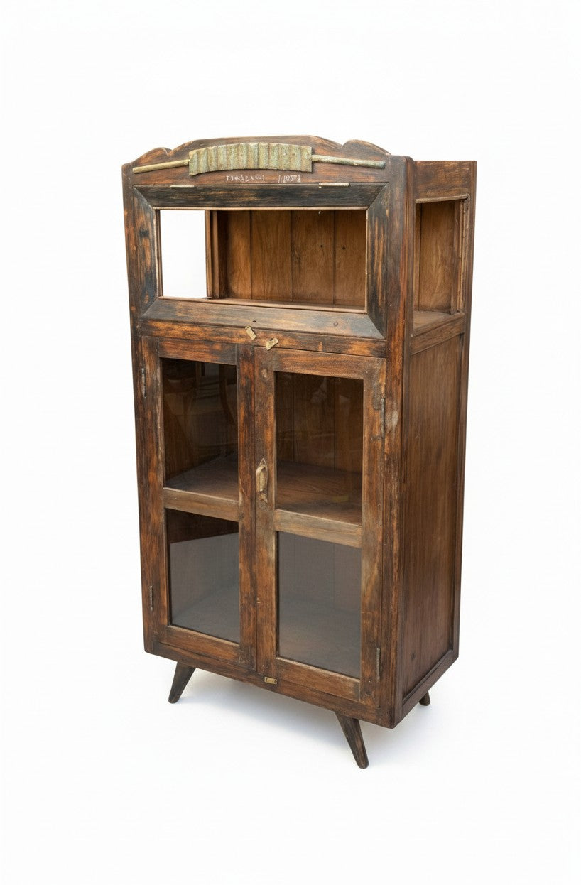 Wooden Antique Almirah - close-up detail of hand-carved solid wood finish and joinery, KBART SKU KBART-1101