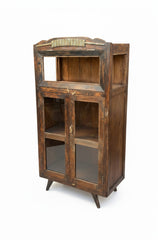 Wooden Antique Almirah - close-up detail of hand-carved solid wood finish and joinery, KBART SKU KBART-1101