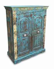 Vintage Organic Wood Almirah - close-up detail of hand-carved solid wood finish and joinery, KBART SKU KBART-1099
