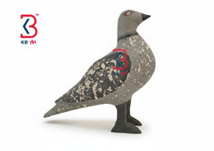 KB ART Antique Grey Pigeon Wooden Bird Sculpture - Front View of Handcrafted Detailing - Handcrafted Wooden Decor Jodhpur