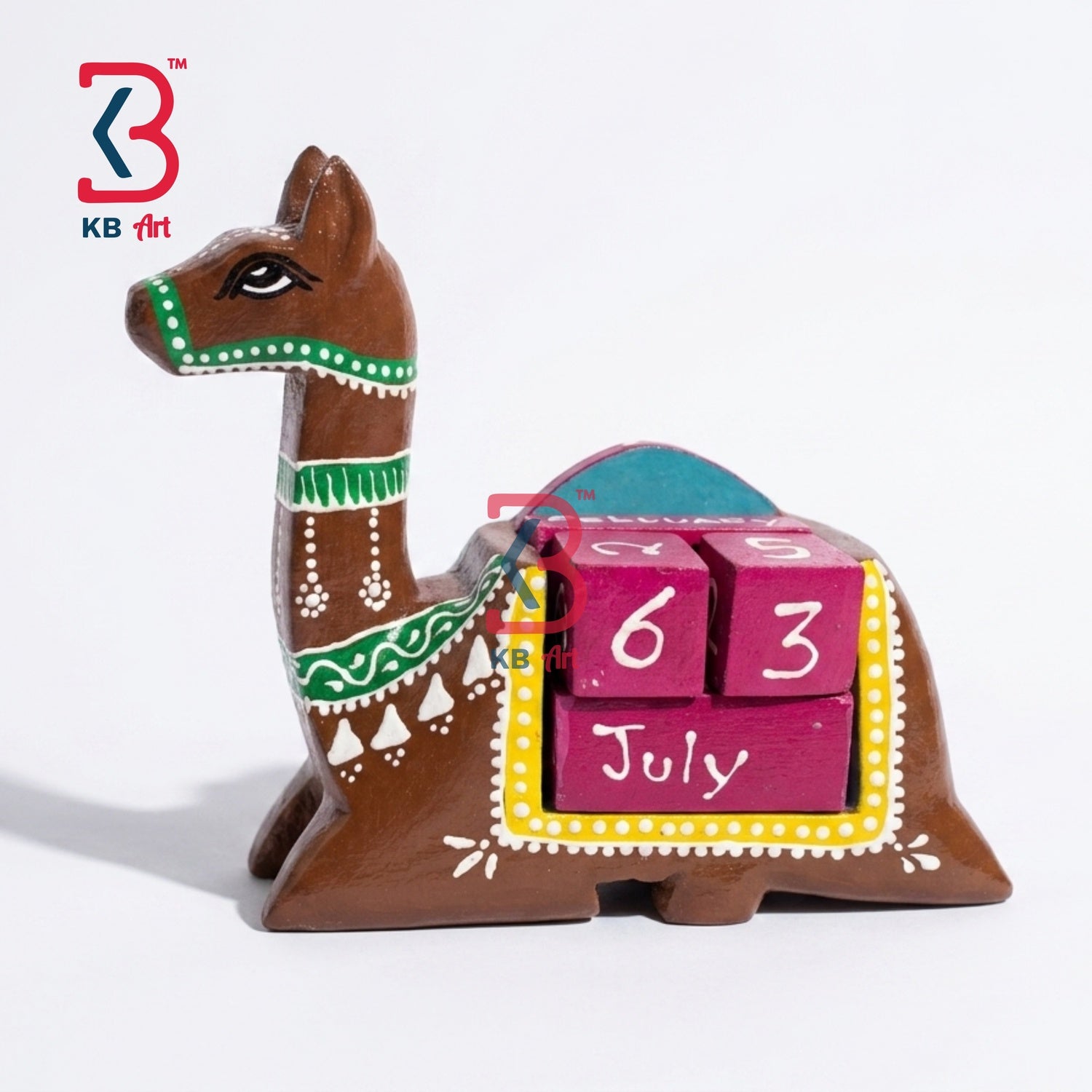 KB ART Handcrafted Wooden Camel Perpetual Calendar Traditional Desk Organizer - Close-Up of Hand-Carved Artisan Texture - Handcrafted Wooden Decor Jodhpur