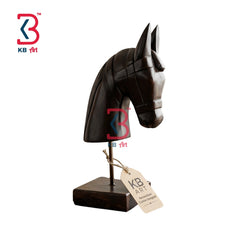 KB ART Dark Espresso Horse Head Wooden Carving - Front View of Handcrafted Detailing - Handcrafted Wooden Decor Jodhpur