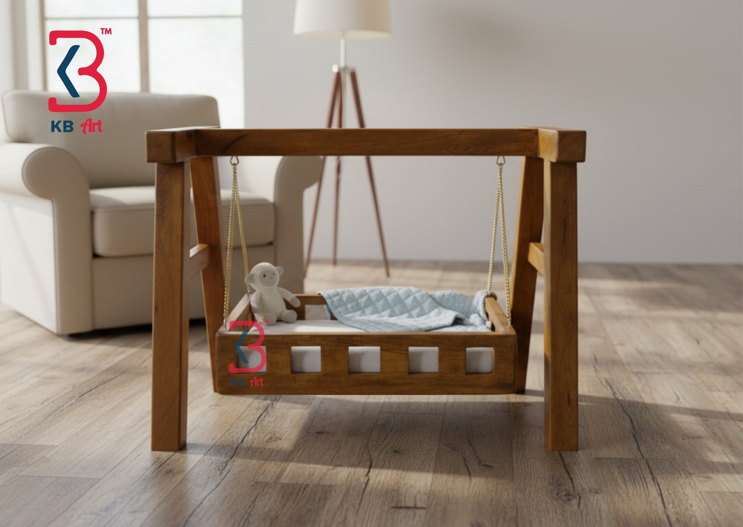 KB ART Wooden Mini Swing Stand - Close-Up of Hand-Carved Artisan Texture - Handcrafted Wooden Decor Jodhpur