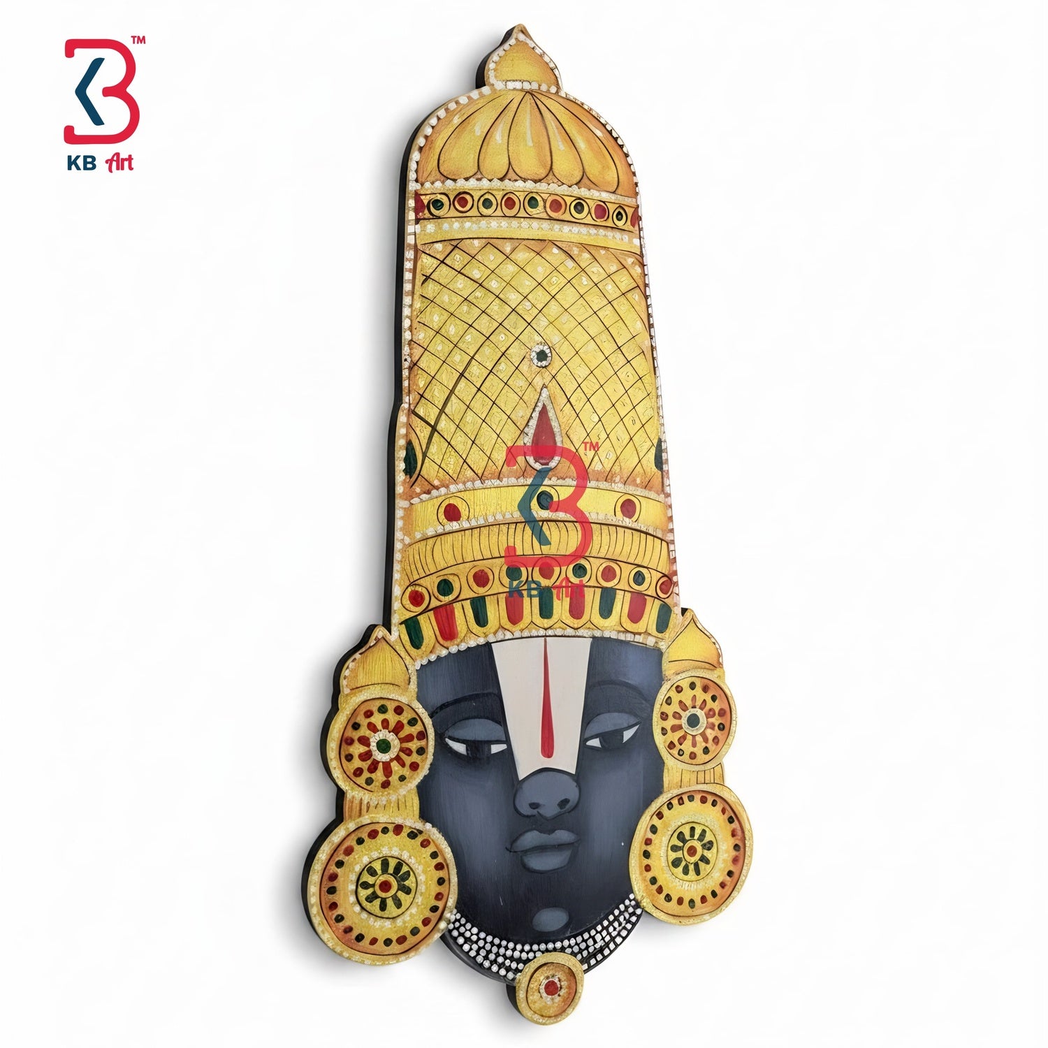 KB ART Tirupati Balaji Face Mdf Wall Hanging - Close-Up of Hand-Carved Artisan Texture - Handcrafted Wooden Decor Jodhpur