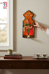 KB ART Wooden Pichwai Bani Thani Tlight Holder - Close-Up of Hand-Carved Artisan Texture - Handcrafted Wooden Decor Jodhpur