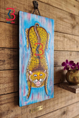 KB ART Leopard Pichwai Wall Painting - Front View of Handcrafted Detailing - Handcrafted Wooden Decor Jodhpur