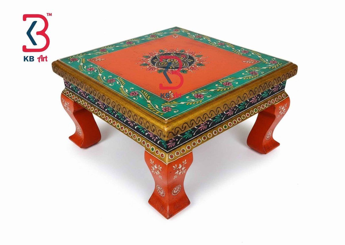 Hand-Painted Rajasthani Wooden Chowki - Traditional Floral Bajot for Pooja & Decor | KB ART (Copy)